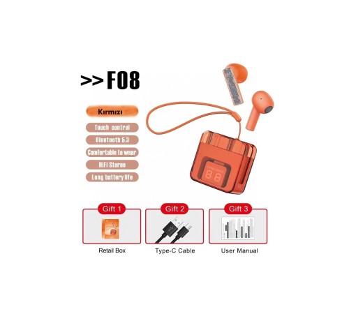 Karler Bass F08 Dijital Şarj Göstergeli TWS Bluetooth Kulaklık - Kırmızı Karler Bass F08 Dijital Şarj Göstergeli TWS Bluetooth Kulaklık - Kırmızı