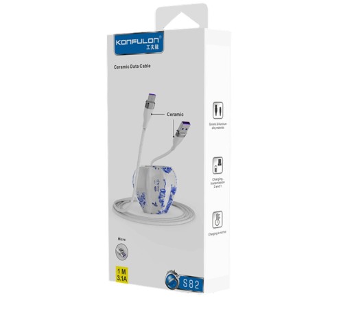 S82 Seramik Uçlu Micro USB Kablo 1M 3.1A - Beyaz S82 Seramik Uçlu Micro USB Kablo 1M 3.1A - Beyaz