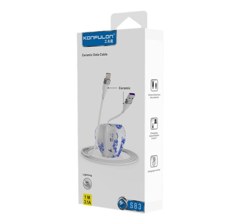 Konfulon S83 Seramik Uçlu Lightning Kablo iphone Uyumlu 1M 3.1A - Beyaz