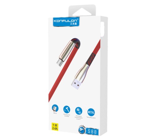 Konfulon S88 Metal Uçlu Micro USB Kablo 1M 2.4A - Kırmızı Konfulon S88 Metal Uçlu Micro USB Kablo 1M 2.4A - Kırmızı