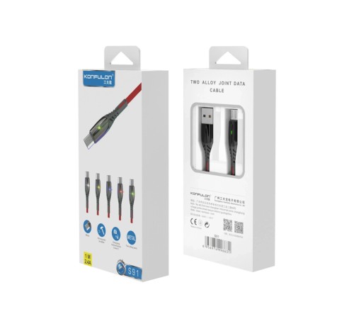 Konfulon S91 Ledli Micro USB Kablo 1M 2.4A - Siyah Konfulon S91 Ledli Micro USB Kablo 1M 2.4A - Siyah