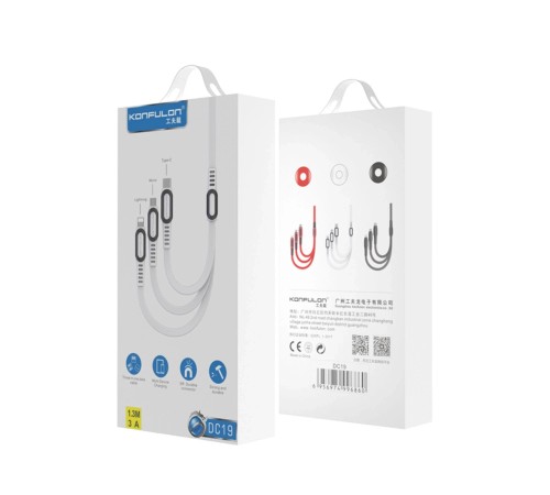 Konfulon DC19 3in1 USB Kablo 1.3M 3A - Kırmızı Konfulon DC19 3in1 USB Kablo 1.3M 3A - Kırmızı