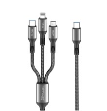 Konfulon DC62 3in1 Type-C to 60W Type-C / 12W Lightning / 15W Micro 1.2M Hızlı Şarj Kablo - Siyah