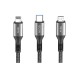 Konfulon DC62 3in1 Type-C to 60W Type-C / 12W Lightning / 15W Micro 1.2M Hızlı Şarj Kablo - Siyah