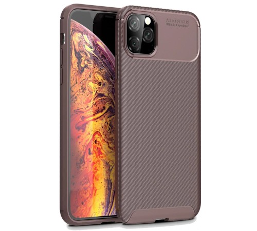 iPhone 11 Pro Max Kılıf Auto Focus Karbon Kapak - Kahverengi iPhone 11 Pro Max Kılıf Auto Focus Karbon Kapak - Kahverengi