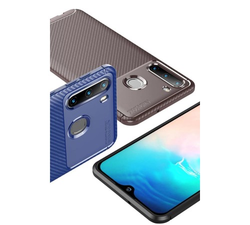 Samsung Galaxy A21 Kılıf Auto Focus Karbon Kapak - Kahverengi