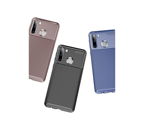 Samsung Galaxy A21 Kılıf Auto Focus Karbon Kapak - Kahverengi