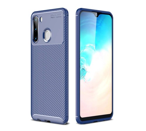 Samsung Galaxy A21 Kılıf Auto Focus Karbon Kapak - Lacivert