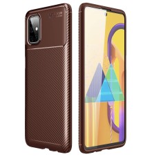 Samsung Galaxy M51 Kılıf Auto Focus Karbon Kapak - Kahverengi