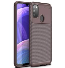 Samsung Galaxy M30S Kılıf Auto Focus Karbon Kapak - Kahverengi