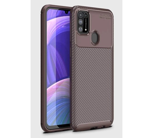 Samsung Galaxy M31 Kılıf Auto Focus Karbon Kapak - Kahverengi