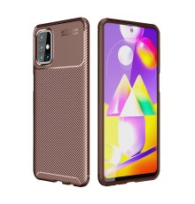 Samsung Galaxy M31S Kılıf Auto Focus Karbon Kapak - Kahverengi