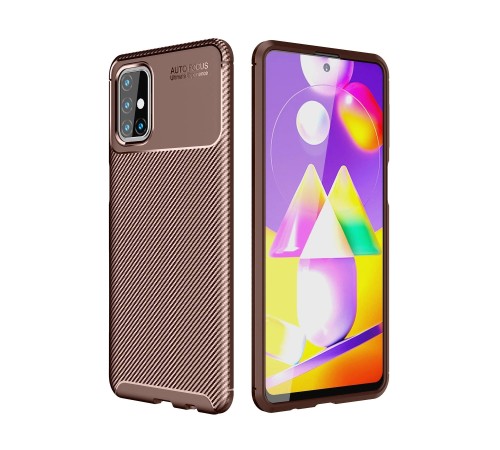 Samsung Galaxy M31S Kılıf Auto Focus Karbon Kapak - Kahverengi