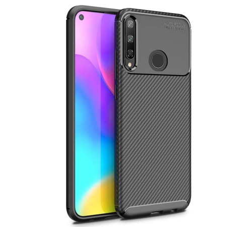 Huawei P40 Lite E Kılıf Auto Focus Karbon Kapak - Siyah