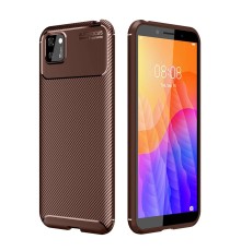Huawei Y5P Kılıf Auto Focus Karbon Kapak - Kahverengi