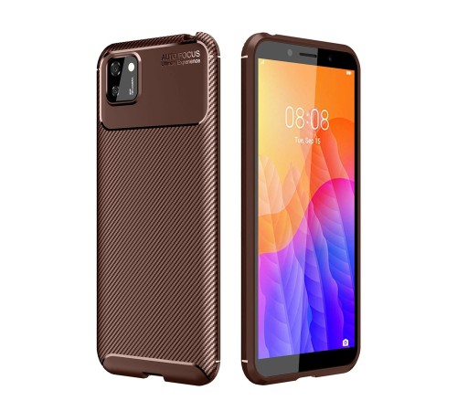 Huawei Y5P Kılıf Auto Focus Karbon Kapak - Kahverengi