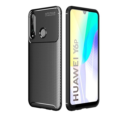 Huawei Y6P Kılıf Auto Focus Karbon Kapak - Siyah