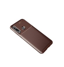 Huawei Y6P Kılıf Auto Focus Karbon Kapak - Kahverengi
