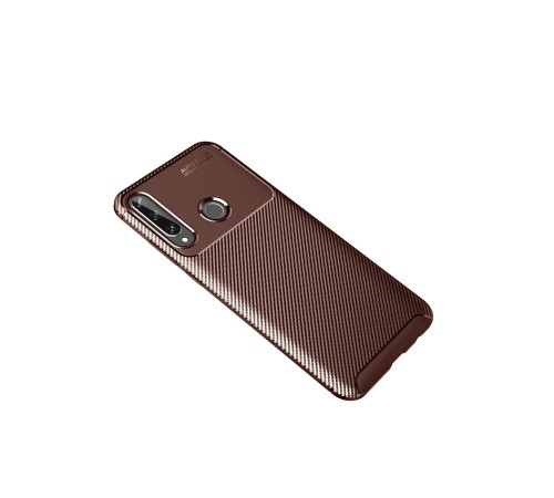 Huawei Y6P Kılıf Auto Focus Karbon Kapak - Kahverengi