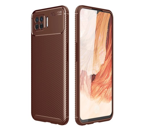 Oppo A73 Kılıf Auto Focus Karbon Kapak - Kahverengi