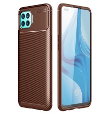 Oppo Reno 4 Lite Kılıf Auto Focus Karbon Kapak - Kahverengi