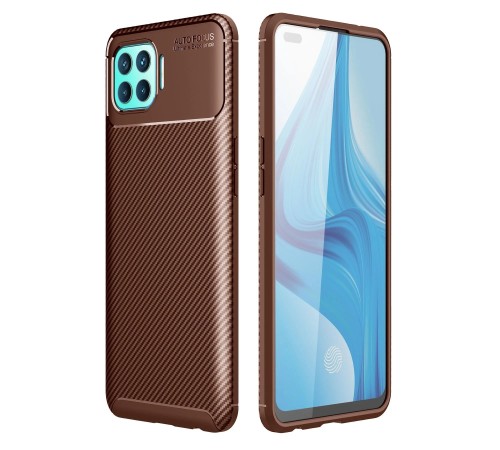 Oppo Reno 4 Lite Kılıf Auto Focus Karbon Kapak - Kahverengi Oppo Reno 4 Lite Kılıf Auto Focus Karbon Kapak - Kahverengi