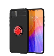 Huawei Y5P Kılıf Range Yüzüklü Silikon - Siyah-Kırmızı