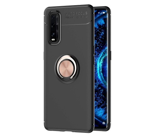 Oppo Find X2 Kılıf Range Yüzüklü Silikon - Siyah-Gold Oppo Find X2 Kılıf Range Yüzüklü Silikon - Siyah-Gold