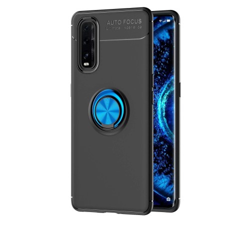 Oppo Find X2 Kılıf Range Yüzüklü Silikon - Siyah-Mavi Oppo Find X2 Kılıf Range Yüzüklü Silikon - Siyah-Mavi