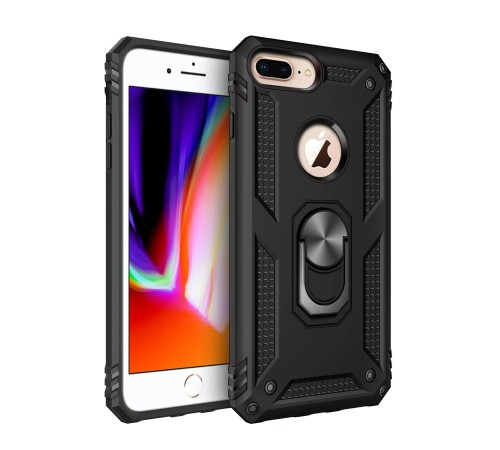 iPhone 7 Plus Kılıf Sofya Yüzüklü Silikon Kapak - Siyah