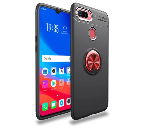 Oppo A12 Kılıf Range Yüzüklü Silikon - Siyah-Kırmızı