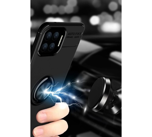Oppo A73 Kılıf Range Yüzüklü Silikon - Siyah-Kırmızı