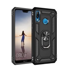 Huawei P20 Lite Kılıf Sofya Yüzüklü Silikon Kapak - Siyah