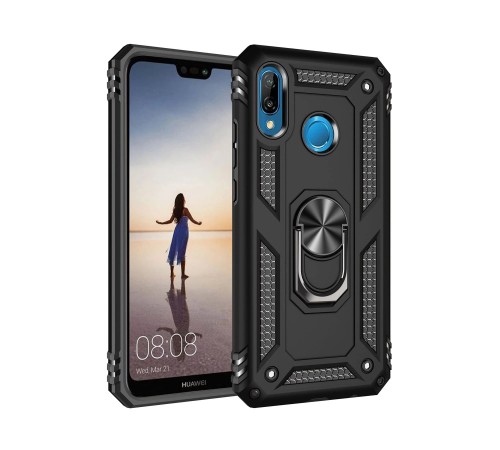 Huawei P20 Lite Kılıf Sofya Yüzüklü Silikon Kapak - Siyah
