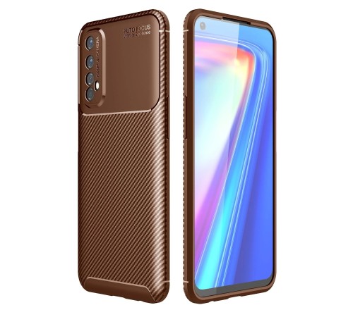 Realme 7 Kılıf Auto Focus Karbon Kapak - Kahverengi Realme 7 Kılıf Auto Focus Karbon Kapak - Kahverengi