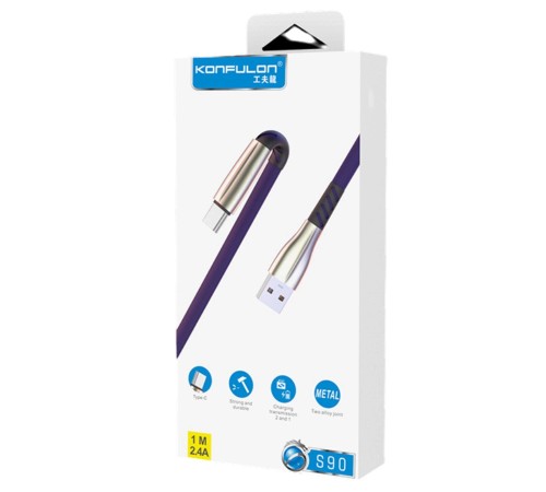 Konfulon S90 Metal Uçlu Type-C Kablo 1M 2.4A - Siyah Konfulon S90 Metal Uçlu Type-C Kablo 1M 2.4A - Siyah