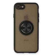 iPhone 7 Kılıf Montreal Yüzüklü Silikon Kapak - Siyah