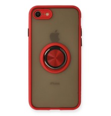 iPhone 7 Kılıf Montreal Yüzüklü Silikon Kapak - Kırmızı
