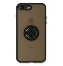 iPhone 7 Plus Kılıf Montreal Yüzüklü Silikon Kapak - Siyah