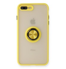 iPhone 7 Plus Kılıf Montreal Yüzüklü Silikon Kapak - Sarı