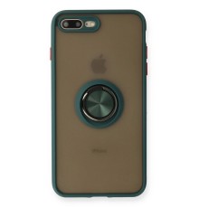 iPhone 7 Plus Kılıf Montreal Yüzüklü Silikon Kapak - Yeşil