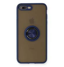 iPhone 7 Plus Kılıf Montreal Yüzüklü Silikon Kapak - Lacivert