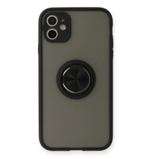 iPhone 11 Kılıf Montreal Yüzüklü Silikon Kapak - Siyah