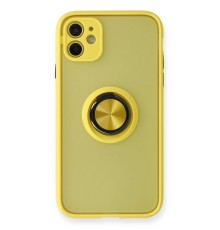 iPhone 11 Kılıf Montreal Yüzüklü Silikon Kapak - Sarı