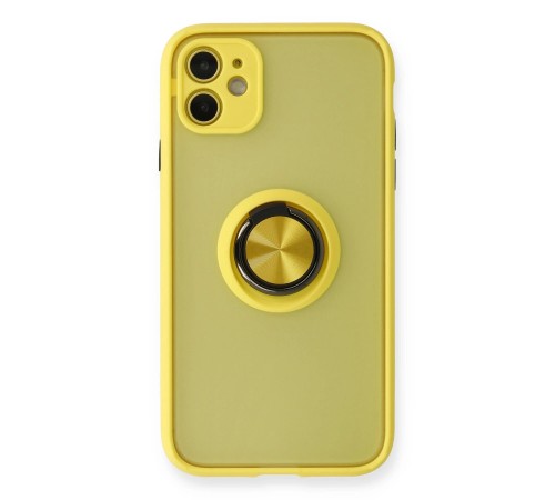 iPhone 11 Kılıf Montreal Yüzüklü Silikon Kapak - Sarı iPhone 11 Kılıf Montreal Yüzüklü Silikon Kapak - Sarı