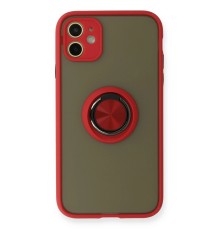 iPhone 11 Kılıf Montreal Yüzüklü Silikon Kapak - Kırmızı