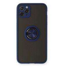 iPhone 11 Pro Max Kılıf Montreal Yüzüklü Silikon Kapak - Lacivert