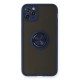 iPhone 11 Pro Max Kılıf Montreal Yüzüklü Silikon Kapak - Lacivert