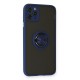 iPhone 11 Pro Max Kılıf Montreal Yüzüklü Silikon Kapak - Lacivert