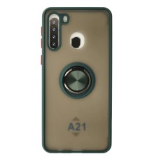 Samsung Galaxy A21 Kılıf Montreal Yüzüklü Silikon Kapak - Yeşil